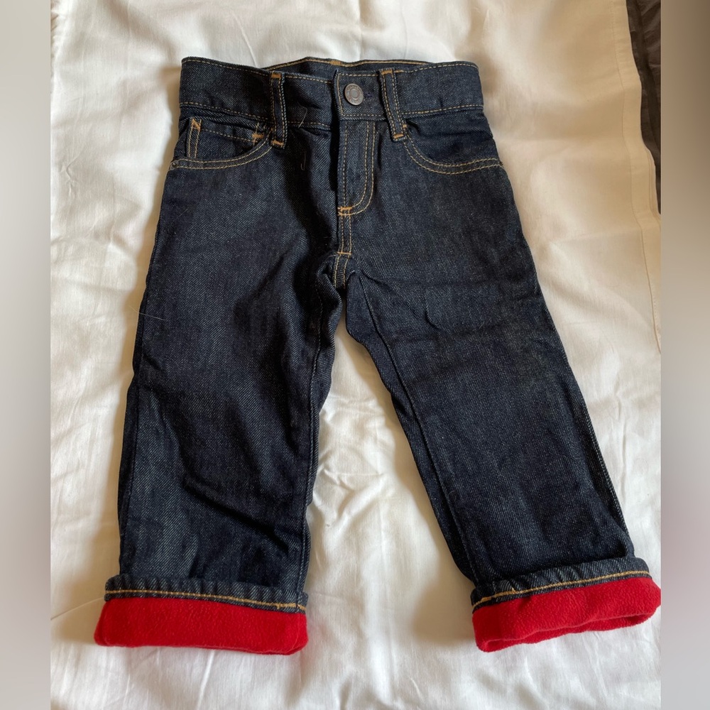 GAP Kids Dark Denim Jeans with Red sherpa lining